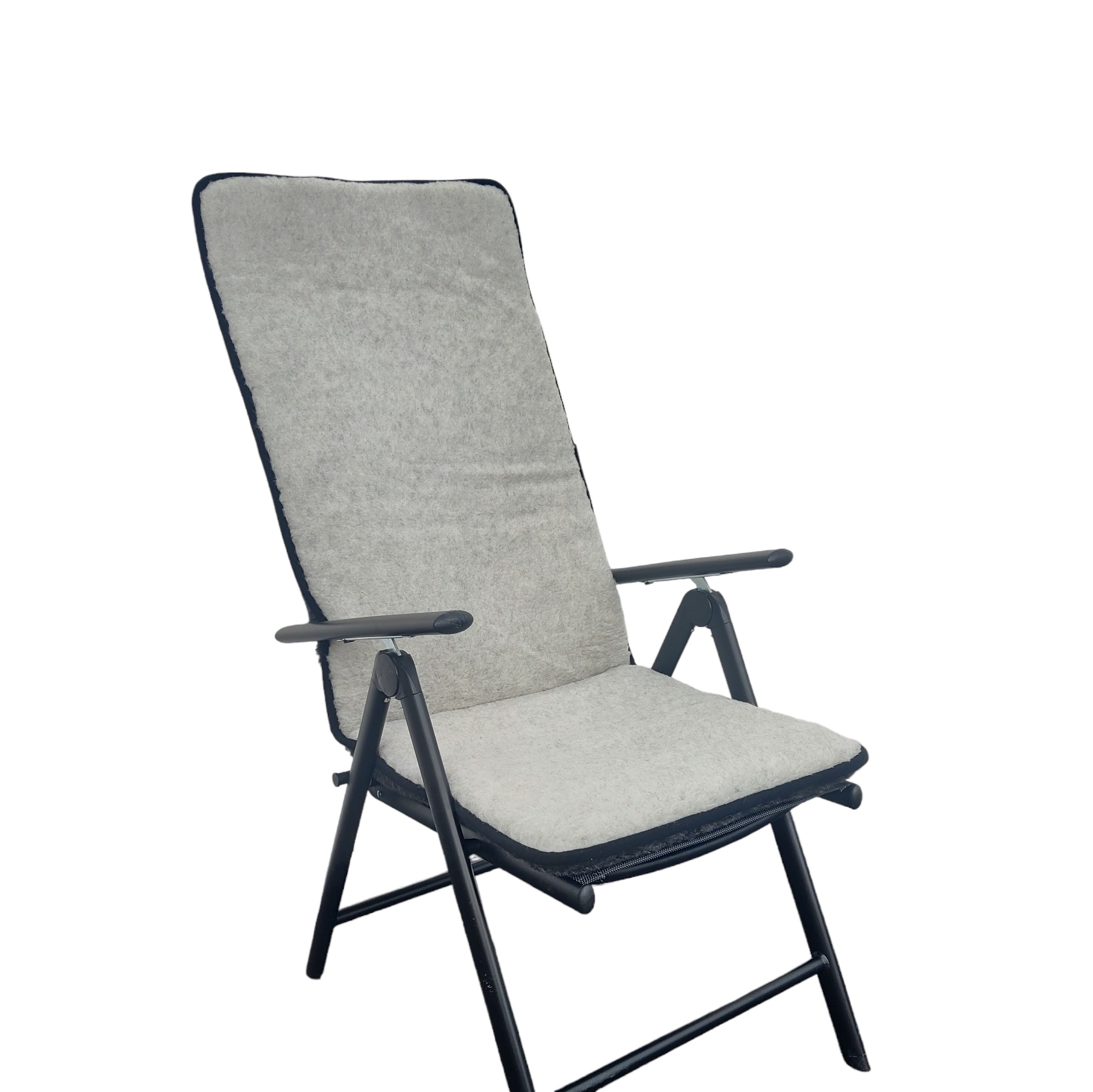 2 Sitzkissen aus Wolle für Campingstühle und andere Stühle mit hoher Rückenlehne.